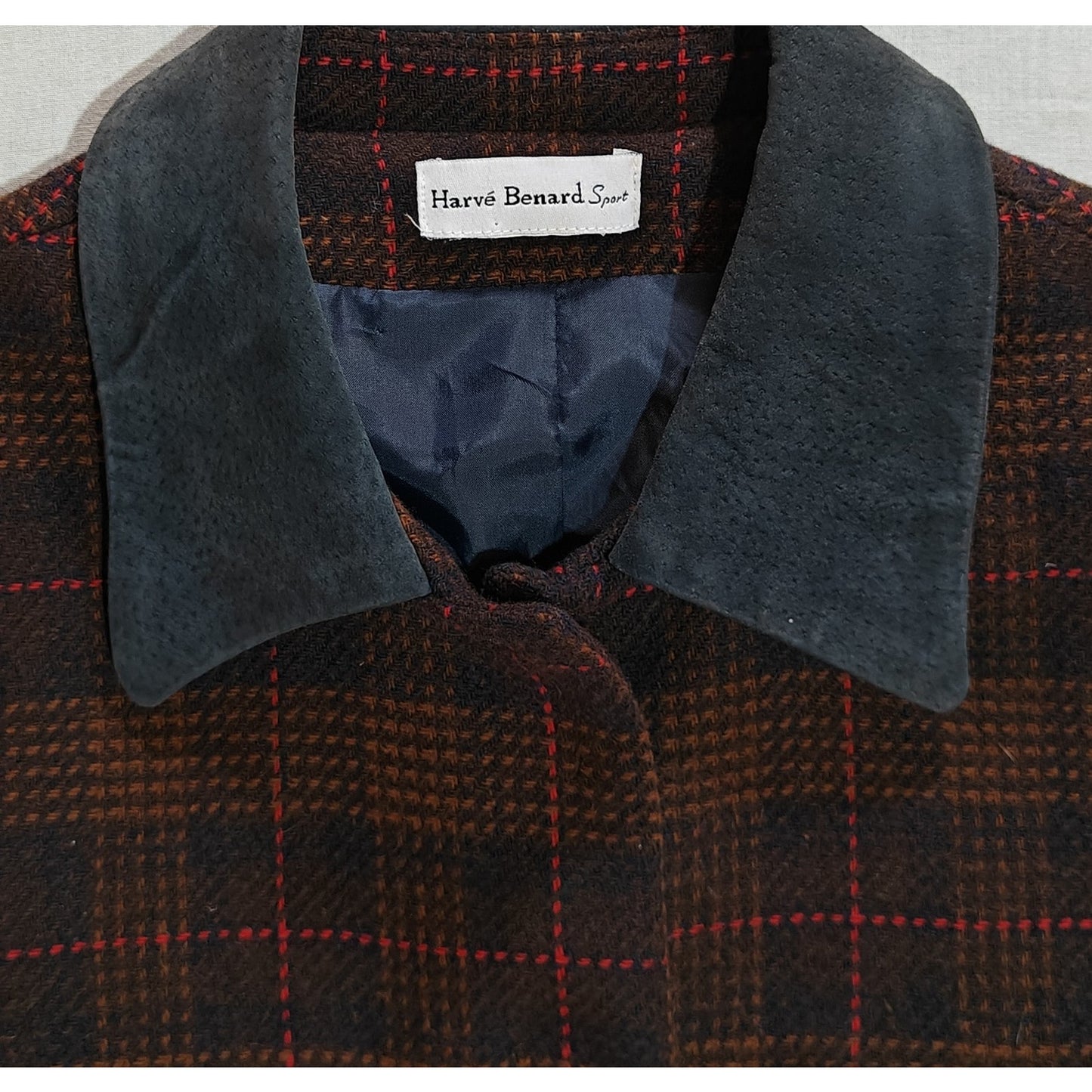 Sport Plaid Wool Jacket Coat w/ Contrast Collar