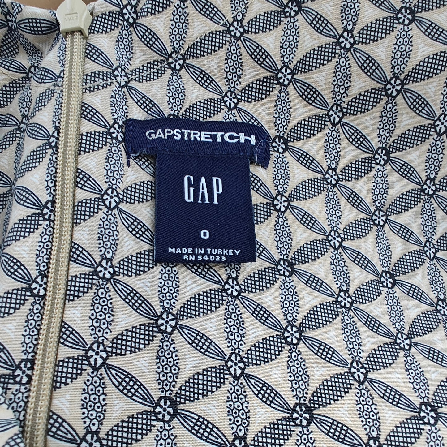 Beige and Black Stretch Geometric Sheath Dress