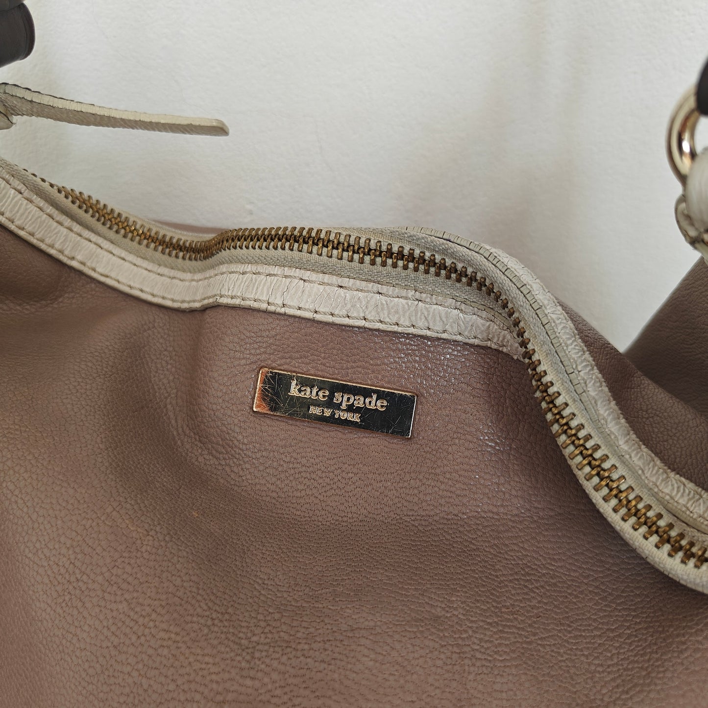Taupe Leather Hobo Shoulder Bag