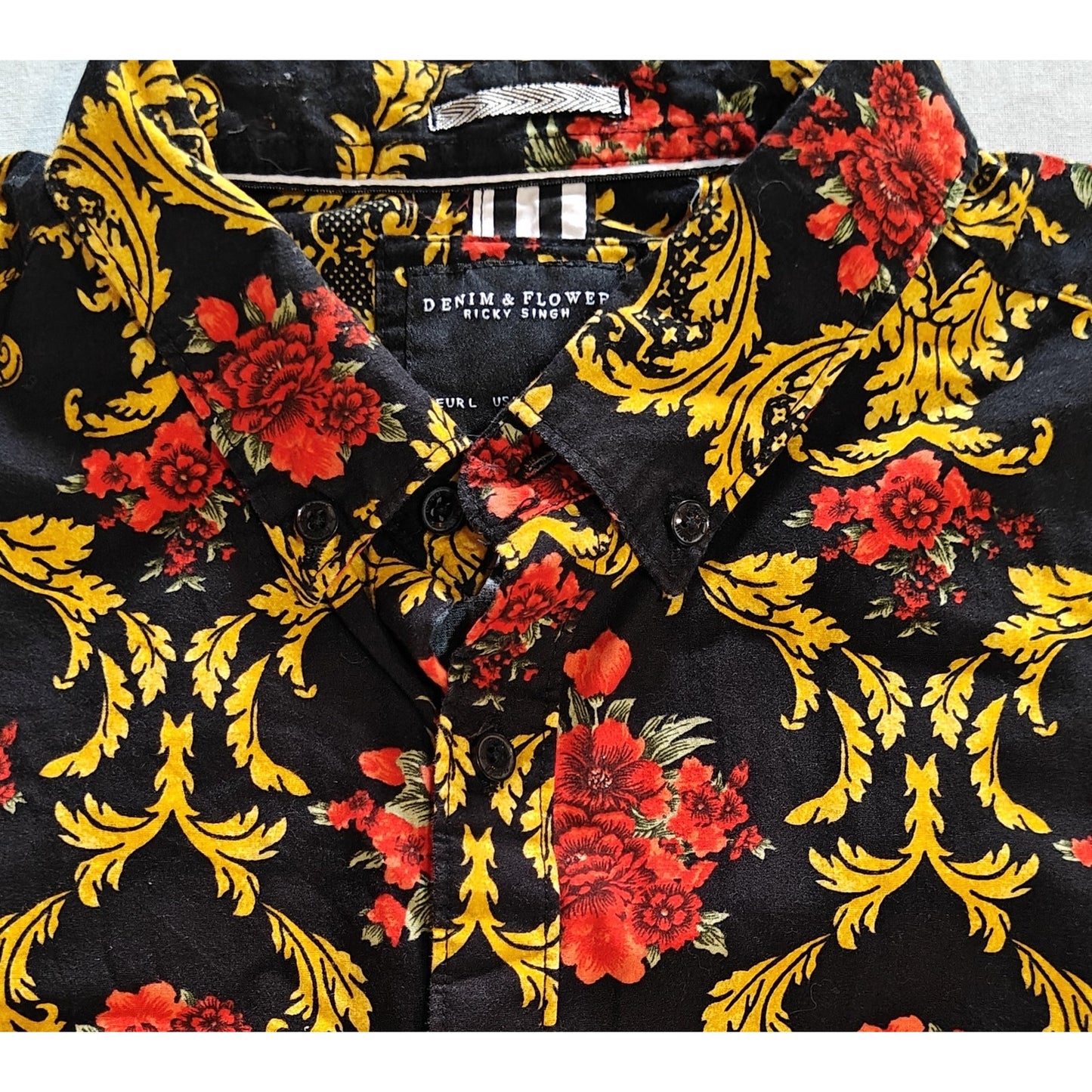Black Baroque Floral Button Down Shirt
