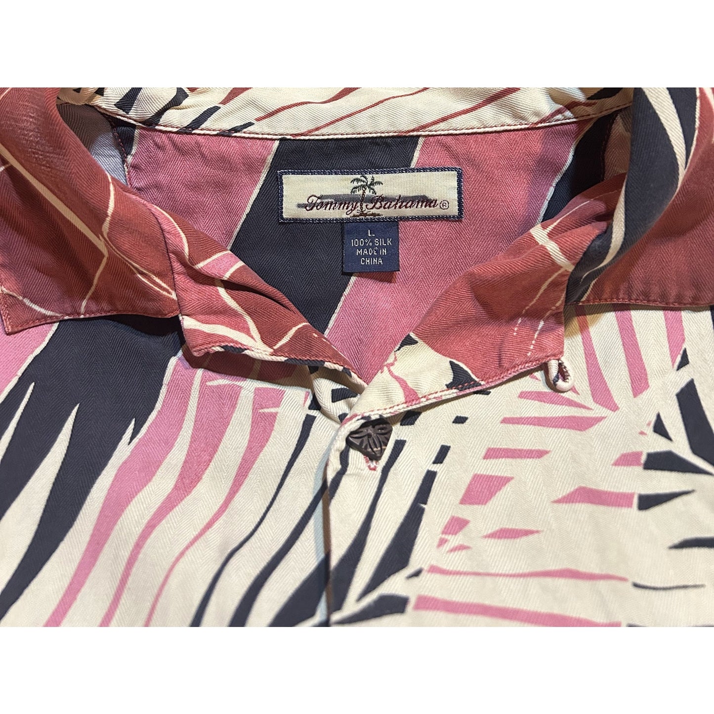 100% Silk Pink and Cream Tropical Print Camp Shirt