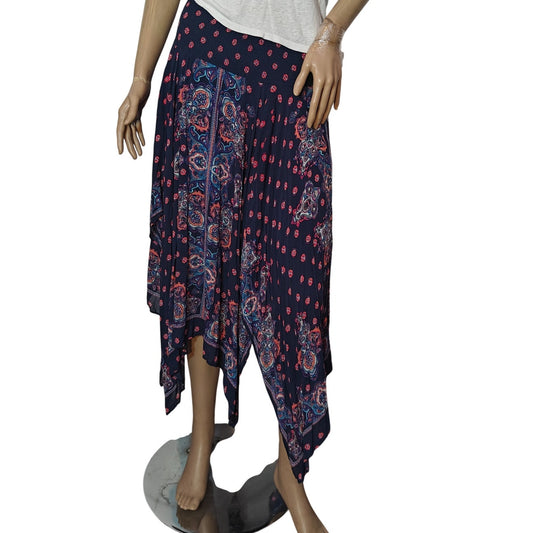 Navy Boho Handkerchief Hem Maxi Skirt