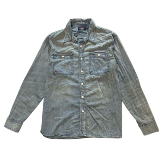 Denim Western Chambray Shirt With Pearl Snaps