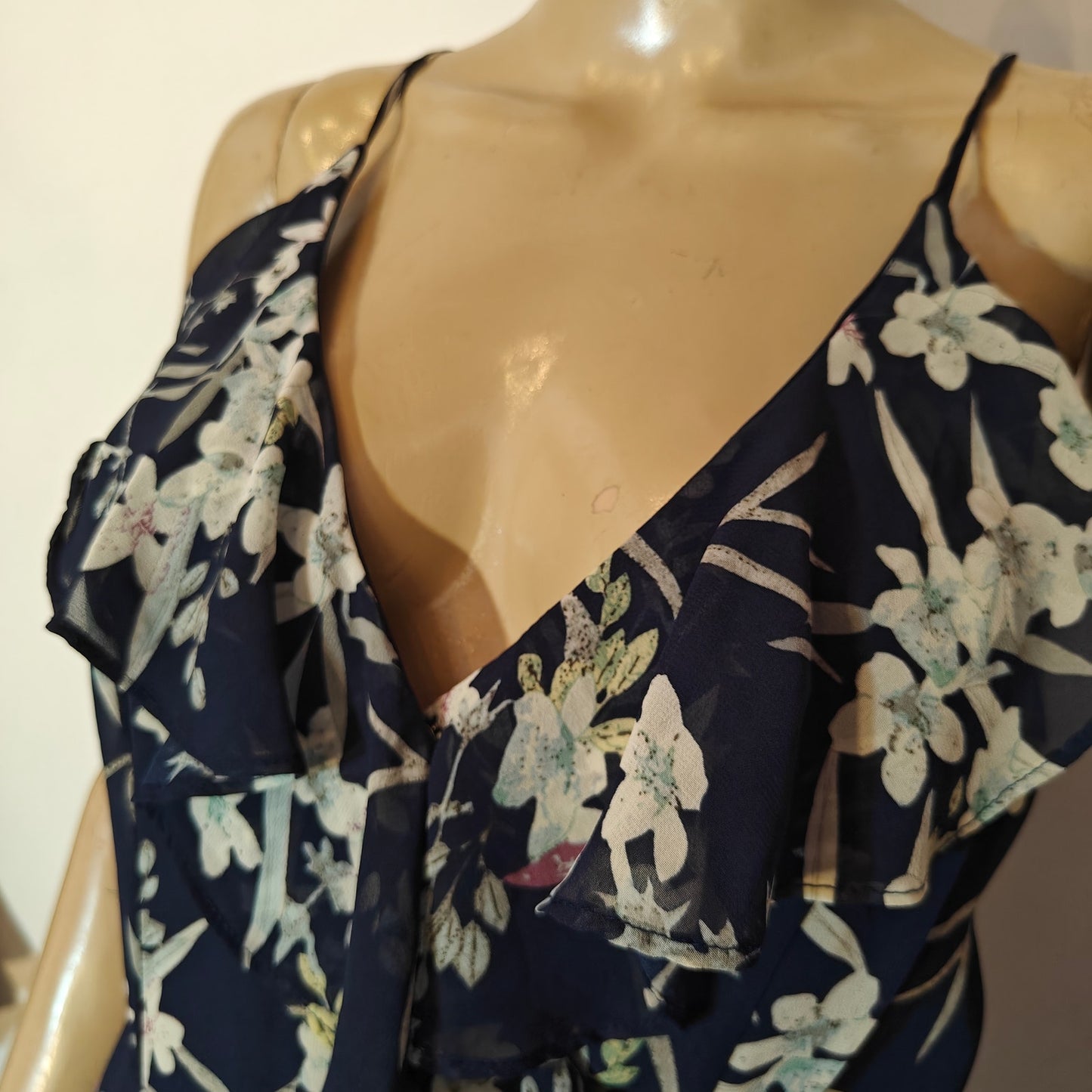 Navy Floral Ruffle Wrap Mini Dress