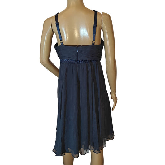 Blue Silk Chiffon Empire Waist Midi Dress