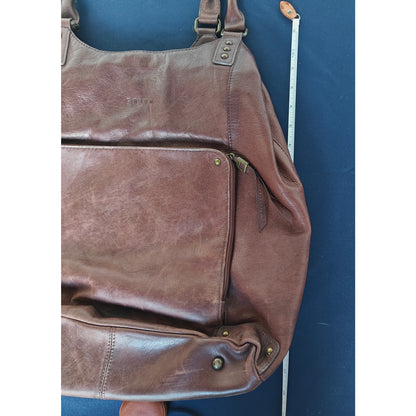 Leather Tote Bag Brown Shoulder Work Laptop Carryall with Front Pocket