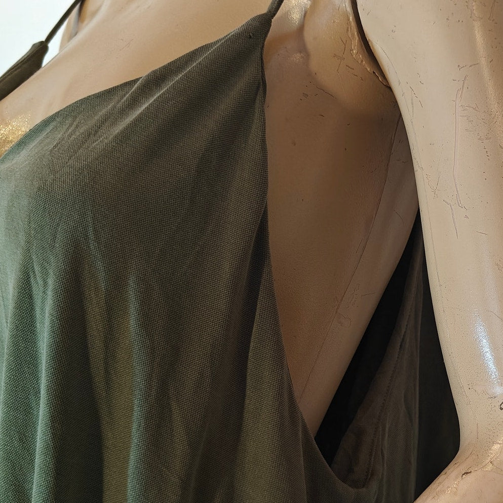 Olive Green Asymmetrical Midi Slip Dress