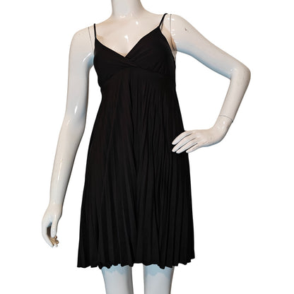 Black Pleated Empire Waist Slip Dress