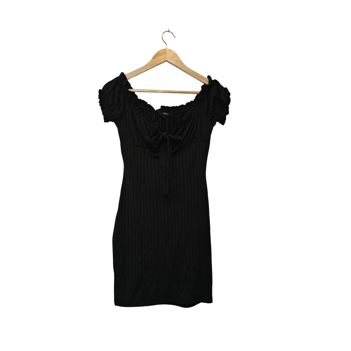 Black Ribbed Off The Shoulder Bodycon Dress