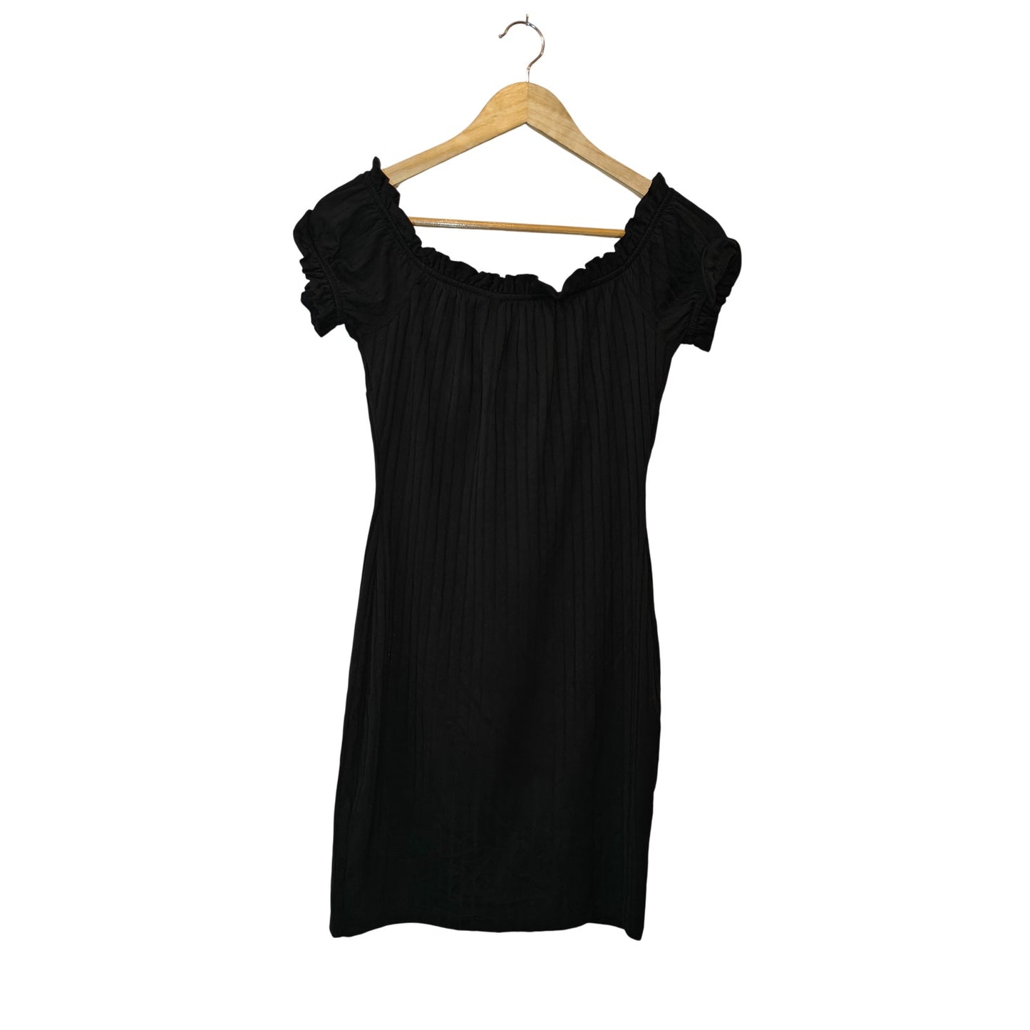 Black Ribbed Off The Shoulder Bodycon Dress