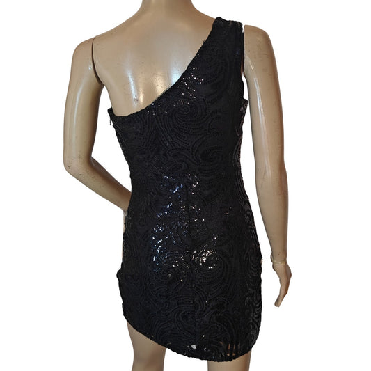 Black One-Shoulder Sequin Mini Dress