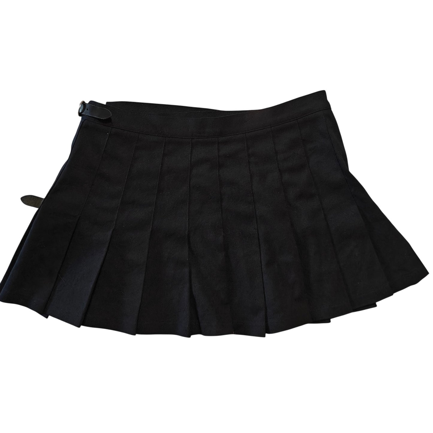 Black Pleated Mini Skirt With Buckle Detail