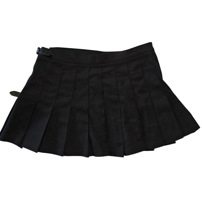 Black Pleated Mini Skirt With Buckle Detail