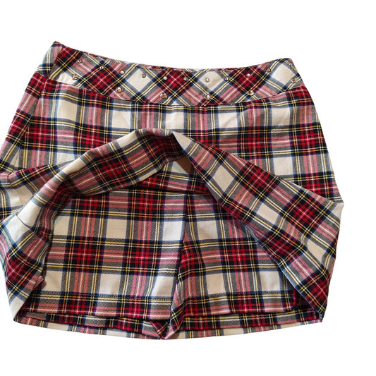 Plaid Studded Waist Mini Skort