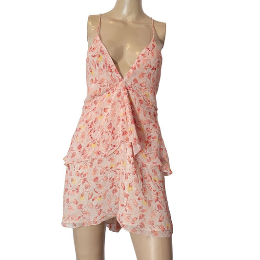 Pink Floral Layered Ruffle Mini Dress