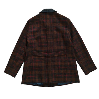 Sport Plaid Wool Jacket Coat w/ Contrast Collar
