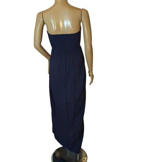 Navy Strapless Maxi Dress with Smocked Bodice