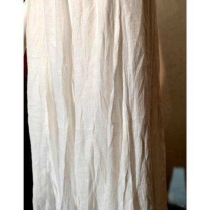 White Flowy Midi Skirt With Elastic Waist