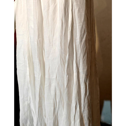 White Flowy Midi Skirt With Elastic Waist