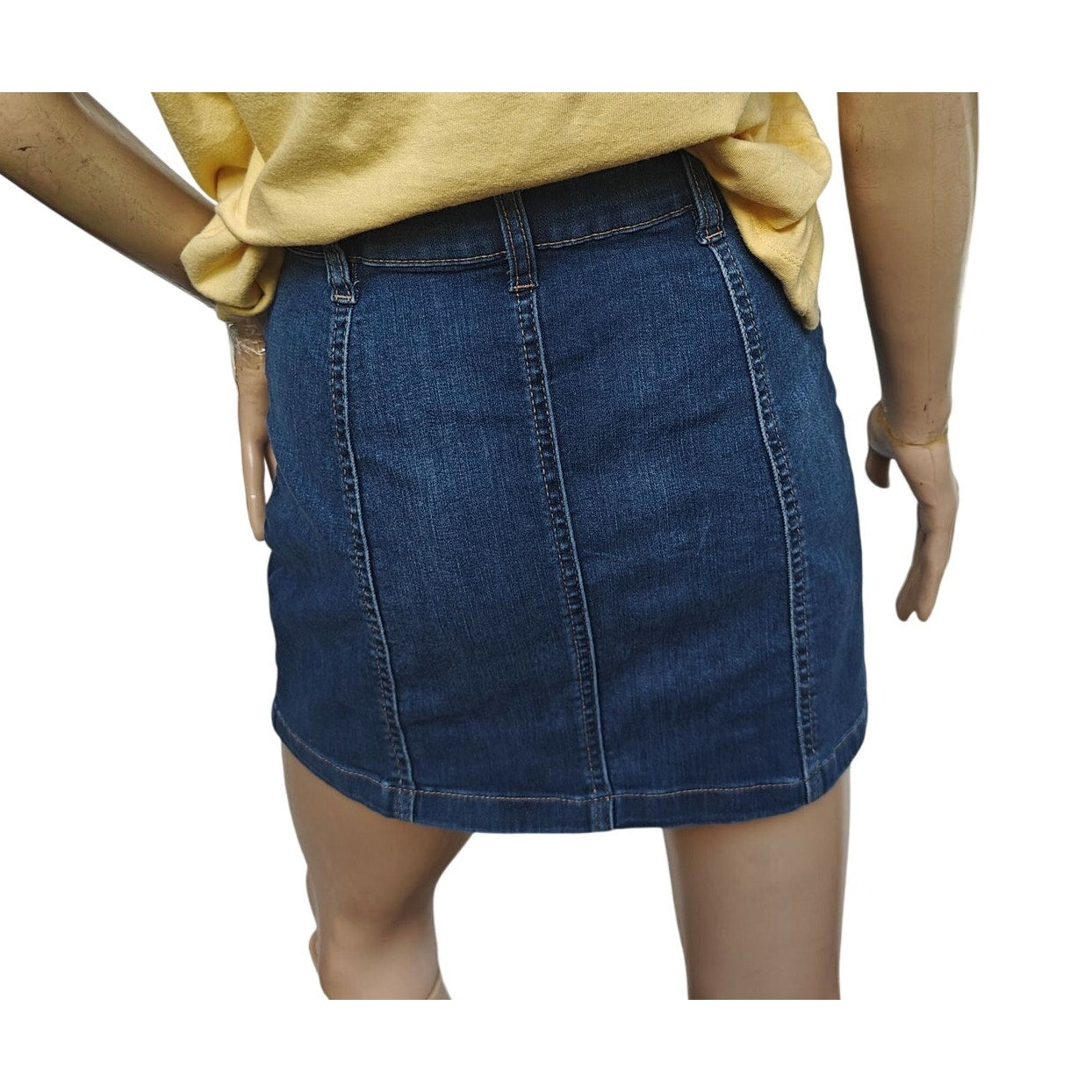 Button-Front Dark Wash Denim Mini Skirt