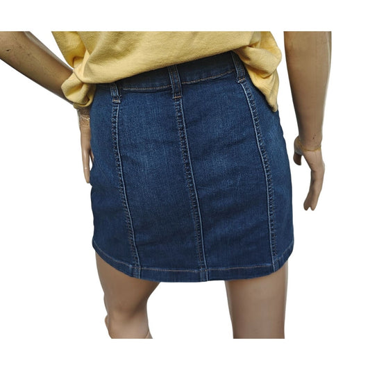 Button-Front Dark Wash Denim Mini Skirt