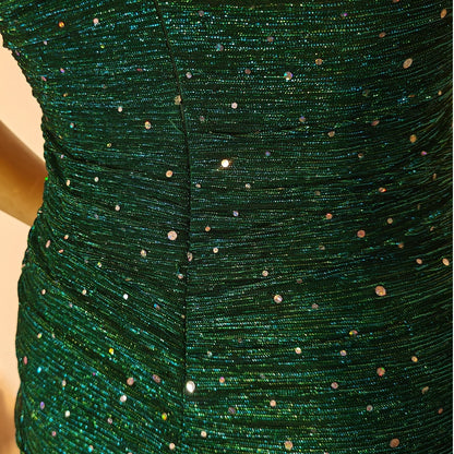 Green Glitter Ruched Bodycon Mini Dress