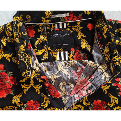 Black Baroque Floral Button Down Shirt