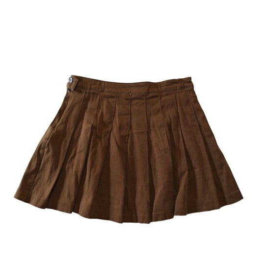 Brown Pleated A Line Mini Skirt