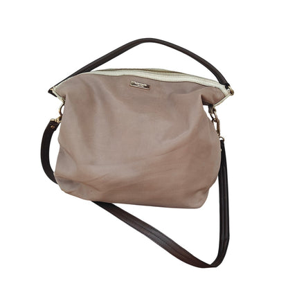Taupe Leather Hobo Shoulder Bag