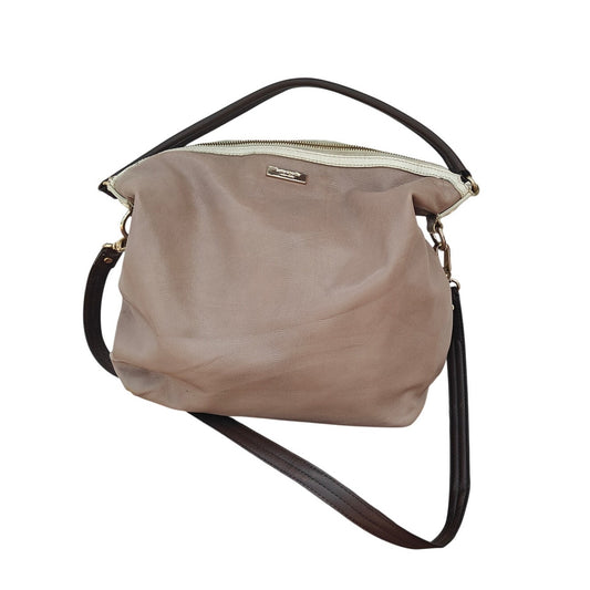 Taupe Leather Hobo Shoulder Bag