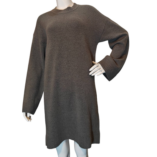 Gray Knit Long-Sleeve Sweater Dress
