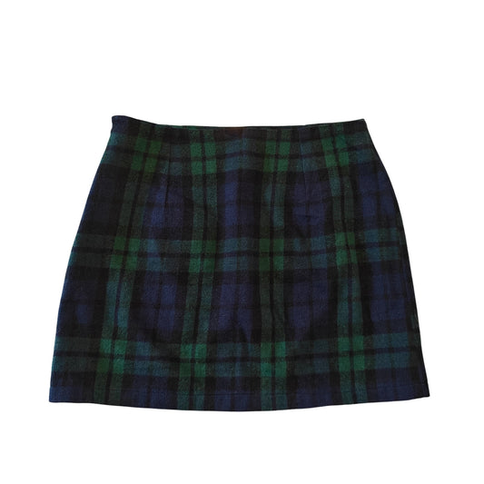 Navy and Green Plaid Wool Mini Skirt