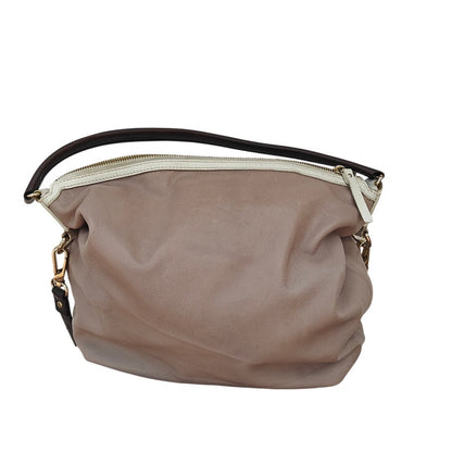 Taupe Leather Hobo Shoulder Bag