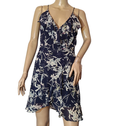 Navy Floral Ruffle Wrap Mini Dress