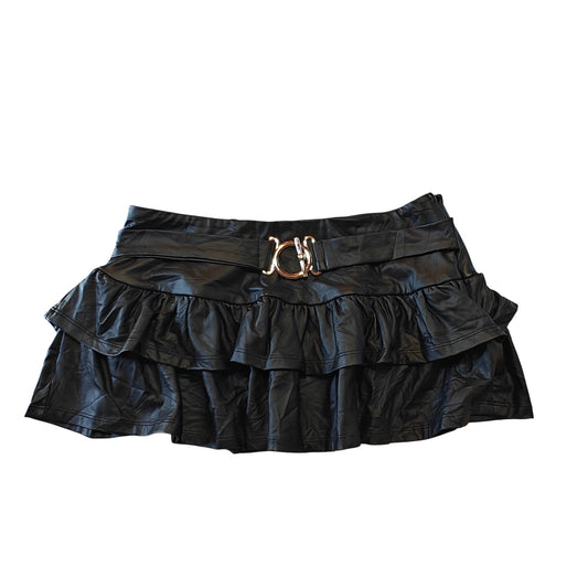 Black Faux Leather Ruffle Mini Skirt