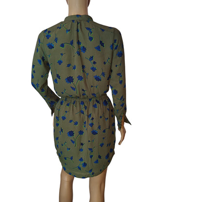 Green and Blue Floral Long-Sleeve Dress