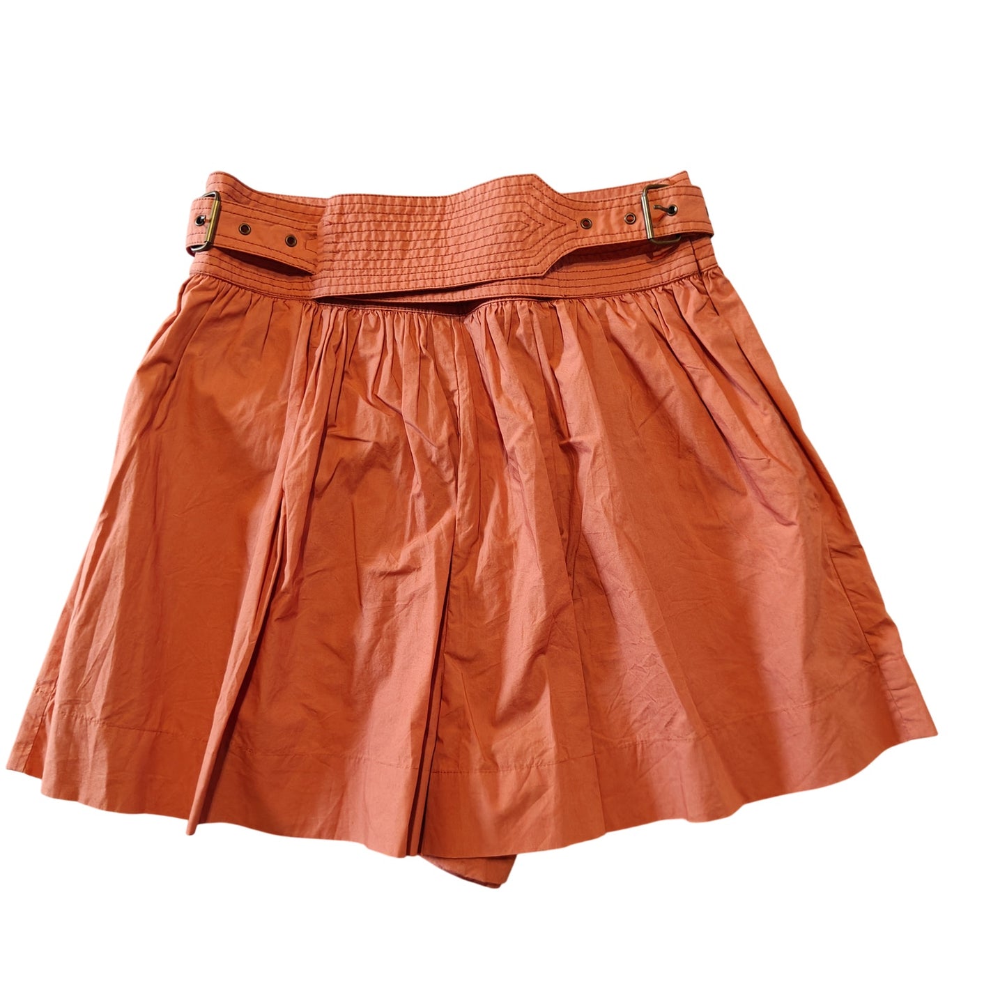 Coral Cotton Poplin Belted Shorts