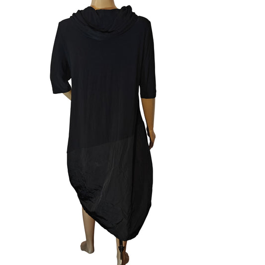 Black Cocoon Hooded Asymmetrical Midi Dress