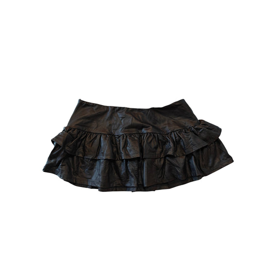 Black Faux Leather Ruffle Mini Skirt