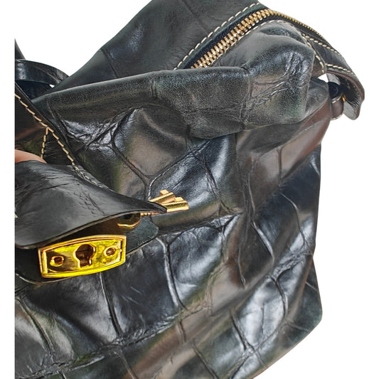 Black Croc Embossed Medicine Bag