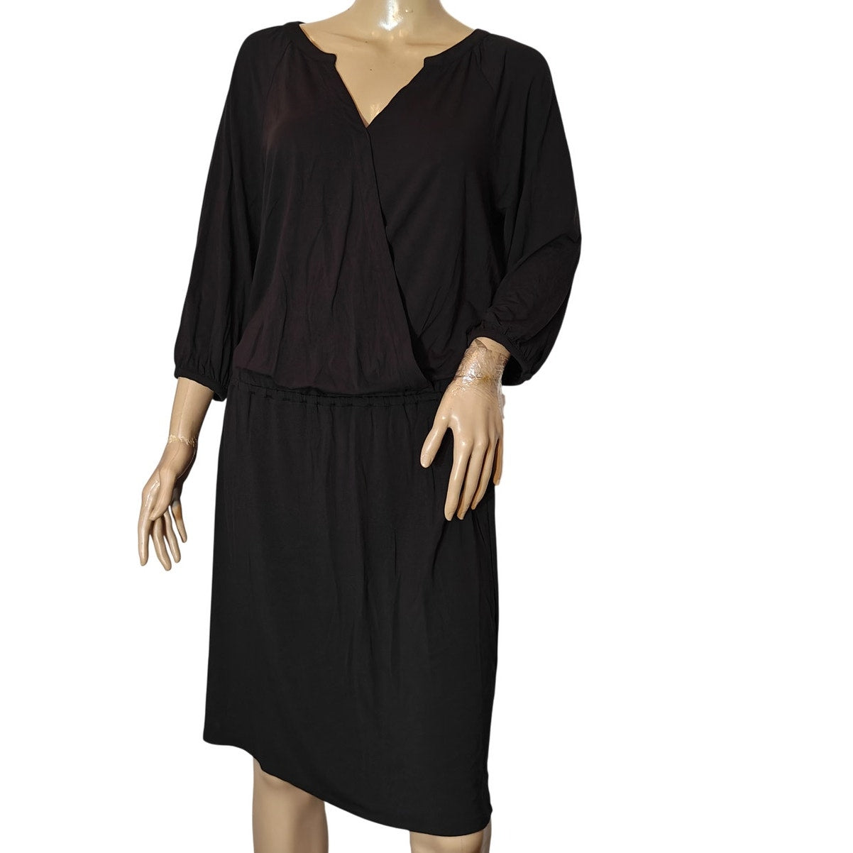 Black Faux Wrap Dolman Sleeve Dress