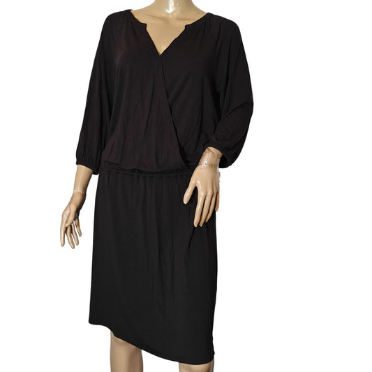 Black Faux Wrap Dolman Sleeve Dress