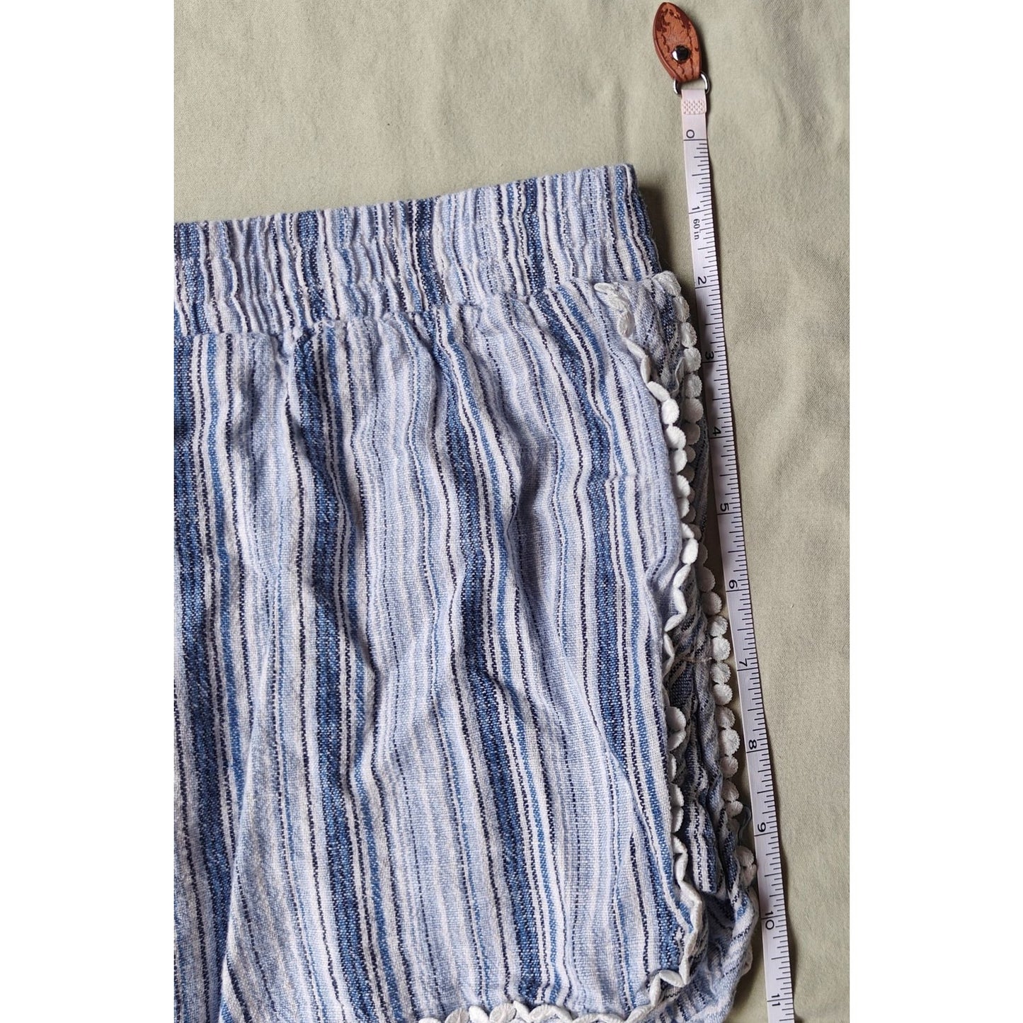 Blue and White Striped Tassel Drawstring Shorts