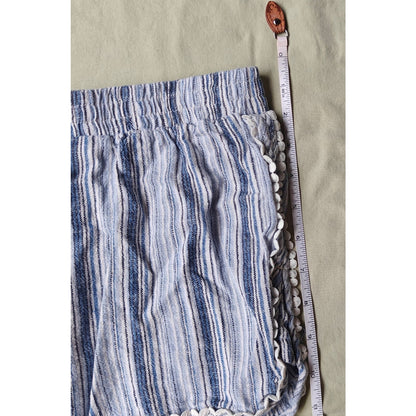 Blue and White Striped Tassel Drawstring Shorts