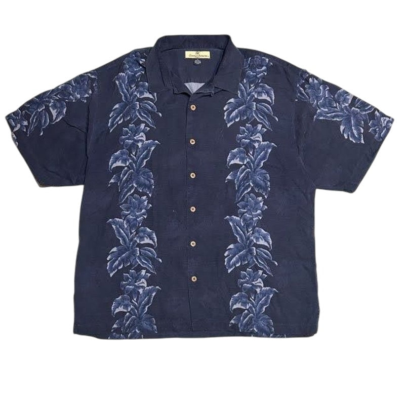 100% Silk Navy Floral Hawaiian Camp Shirt
