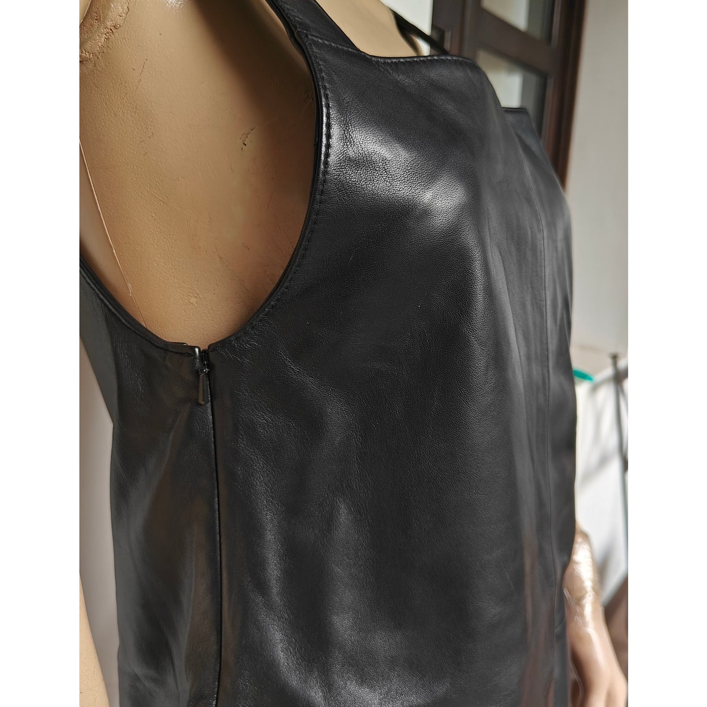 Black Leather Dress with Front Pockets