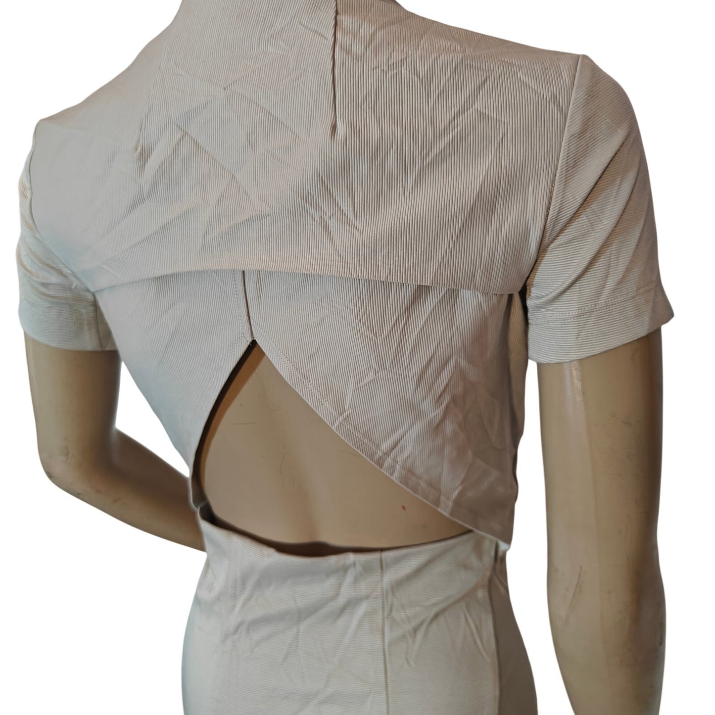 Nude Zip Front Bodycon Dress With Open Back