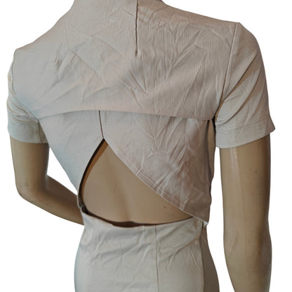 Nude Zip Front Bodycon Dress With Open Back