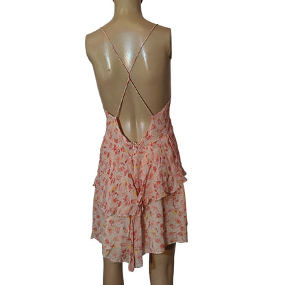 Pink Floral Layered Ruffle Mini Dress