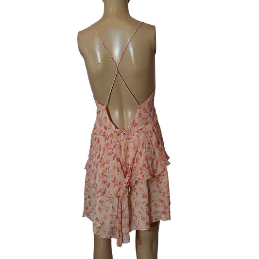 Pink Floral Layered Ruffle Mini Dress